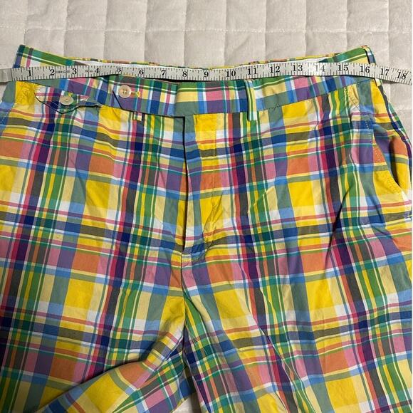 Polo Golf Plaid Shorts Men's Size 34 9 Inch Flat Front Yellow Easter Spring - Picture 5 of 7